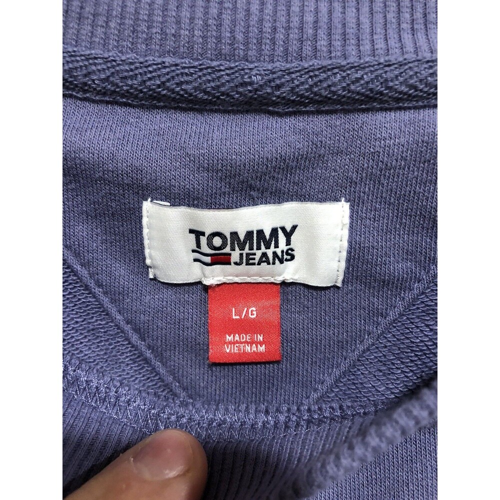 Tommy Hilfiger Sweatshirt Womens Large Purple Crewneck Logo Crop Vintage - Picture 3 of 5